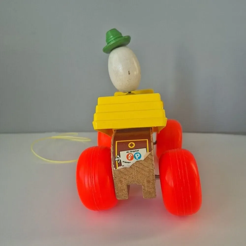 Fisher Price Vintage 1965 Wooden Jolly Jalopy the Clown Pull Toy Model 724